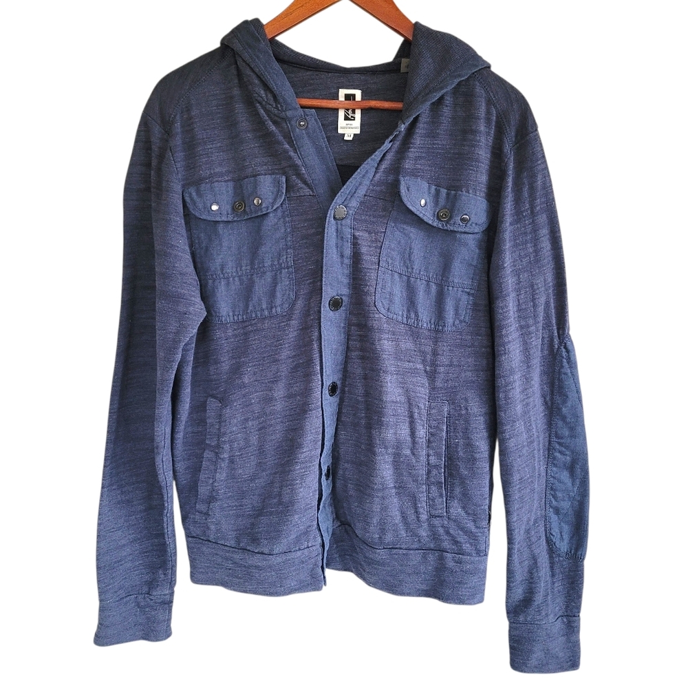 Howe Hooded Long Sleeve Snap Up  Hoodie Jacket Blue Womens Medium
